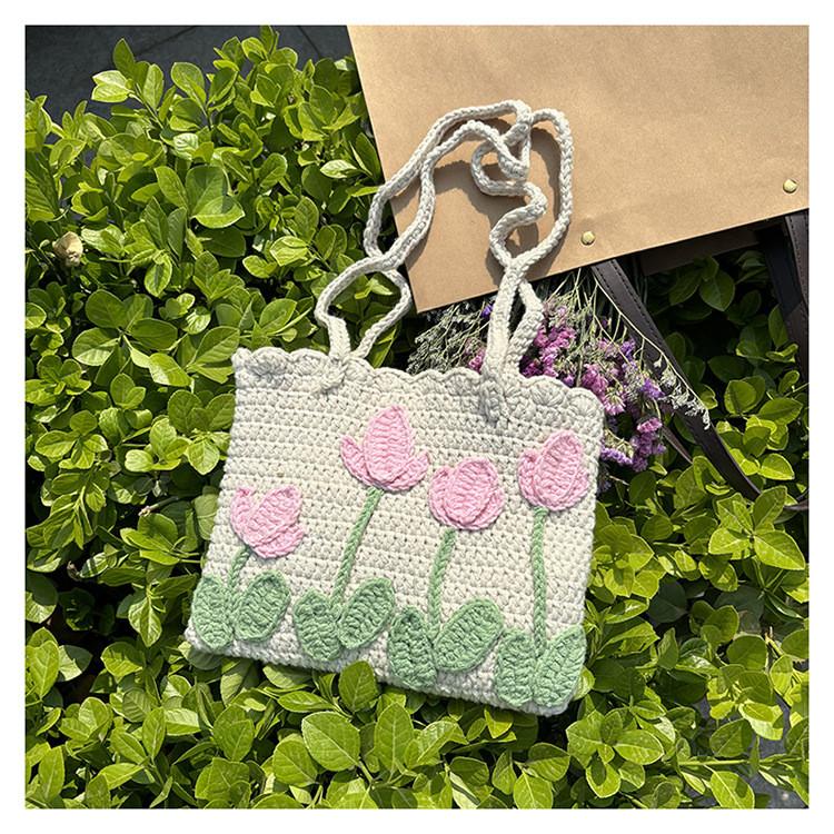 No Brand Handmade Knitted Tote Bag With Woven Pattern For Casual Daily Use