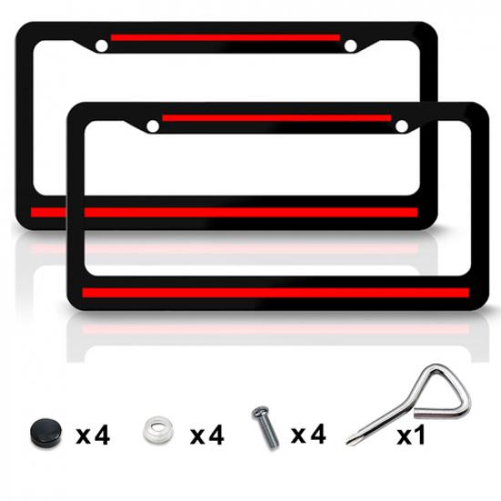 2pcs For Honda Accessories Metal Red Line Car License Plate Frame Tag Covers