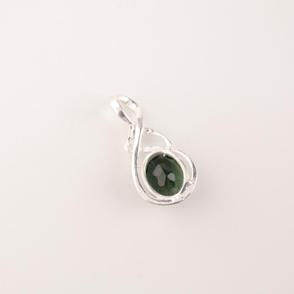 Green Tourmaline Gemstone 925 Sterling Silver Jewelry Zircon Chain Pendant1.22" CZP-13-4