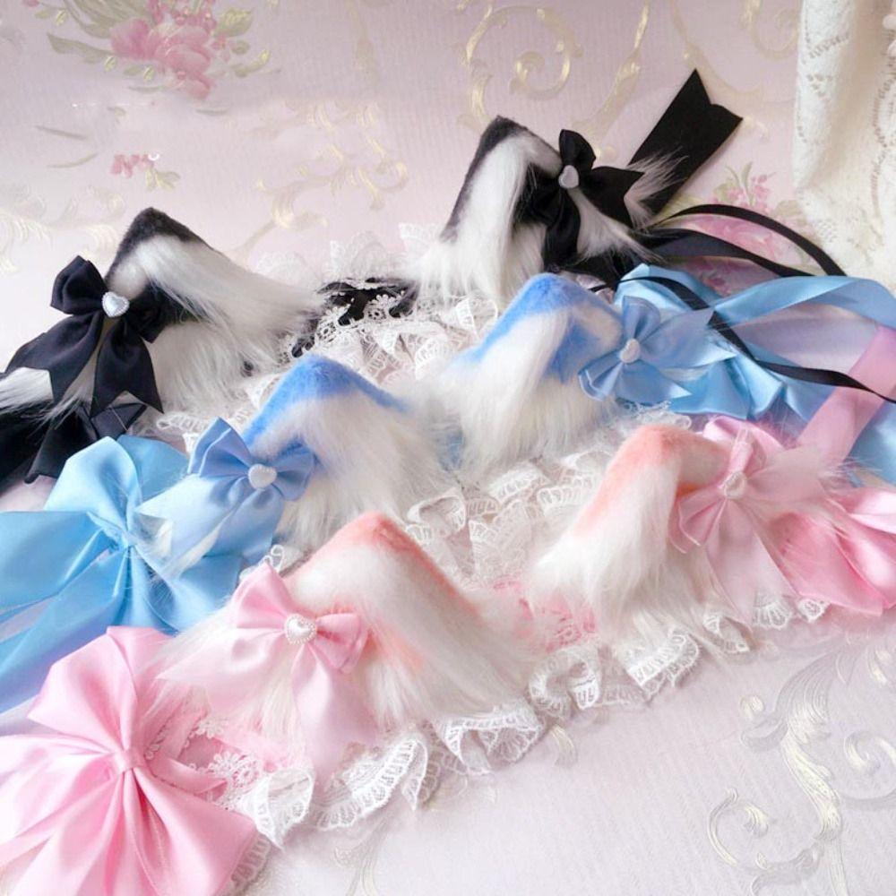 Ribbon Bow Ruffled Headband Plush Cat Ears Barrettes Creative Anime Maid Cosplay Headdress  Girls