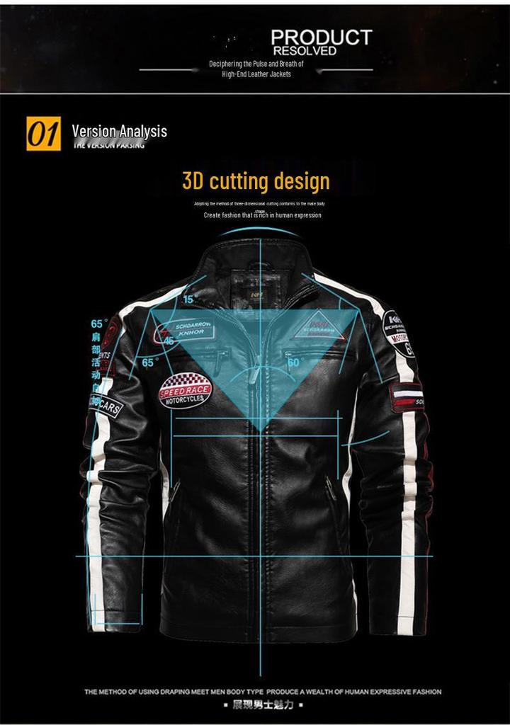 Herren Herbst Winter Motorrad Lederjacke mit Stickerei Patchwork - Europäischer und Amerikanischer Stil