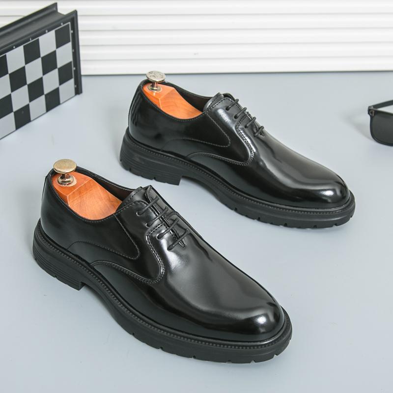 Fashion New Block Derby Shoes Men Thick Bottom Lace Up Round Head Professional Business Dress Shoes Comfortable Bridegroom Wedding Shoes