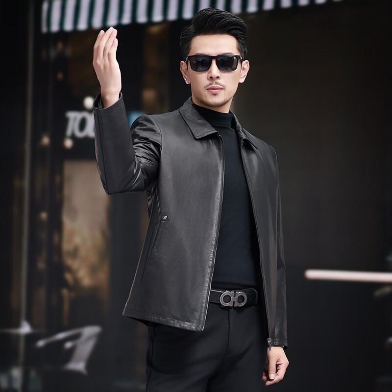 KAISER Men's Business Casual Lapel Leather Down Jacket