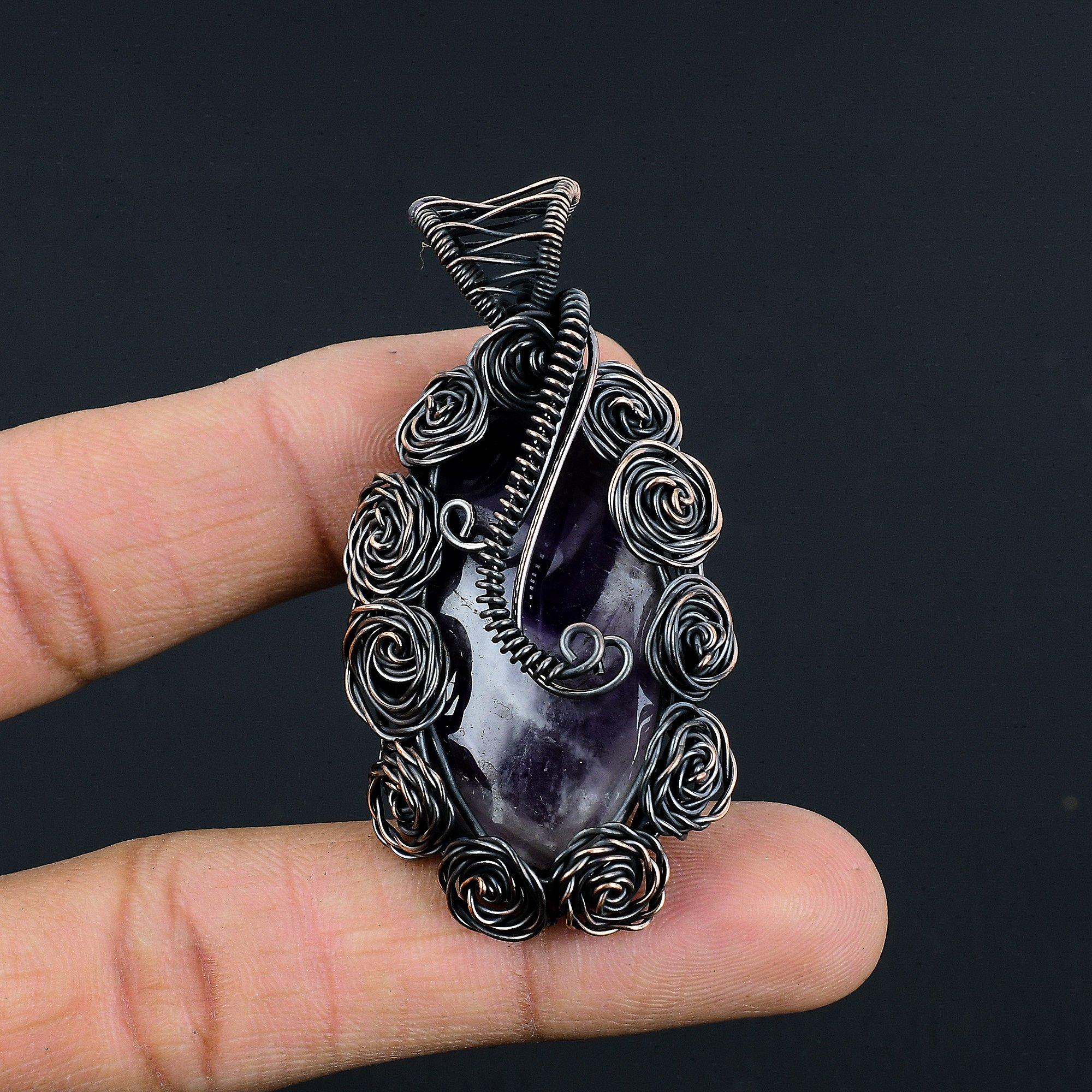 

Sage Amethyst Pendant, Gemstone 999 Copper Wire Wrapped Jewelry Pendant, Handmade Jewelry Birthstone Pendant, Gift For Him 2.55 Inches