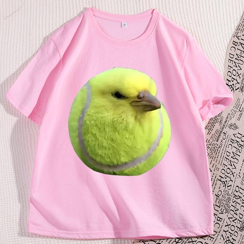 Tennisball Vogel T-Shirt Lustiges Ball Vogel Meme T-Shirt Lässig Kurzarm Herren Damen T-Shirt Mann Baumwolle Bequem Streetwear 4XL yellow
