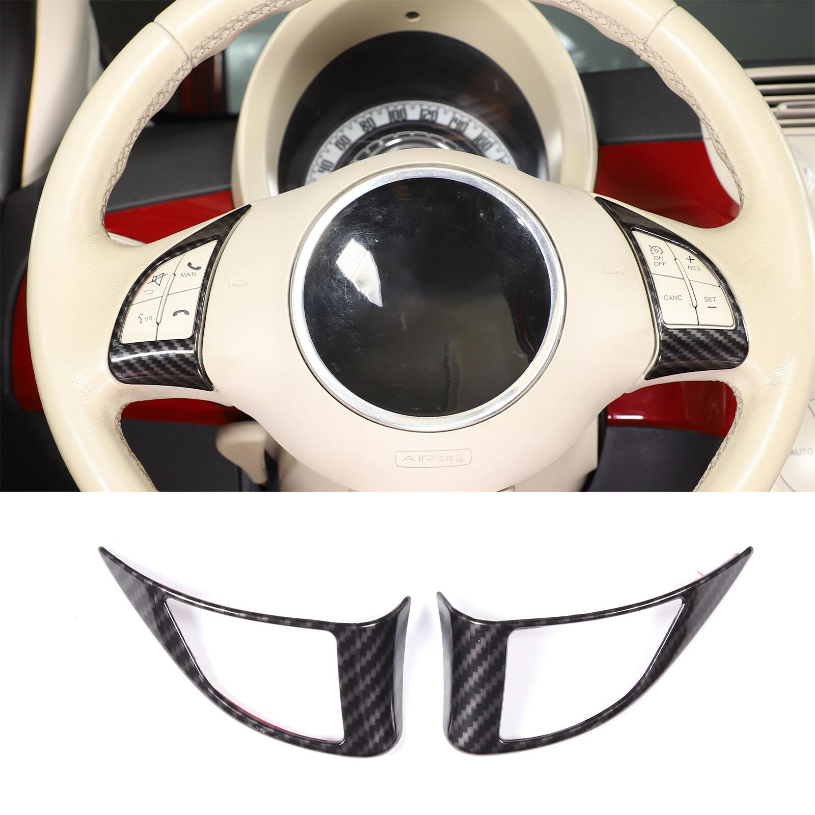 Carbon Fibre ABS Steering Wheel Button Trim Cover For Fiat 500 Abarth 595 10-15