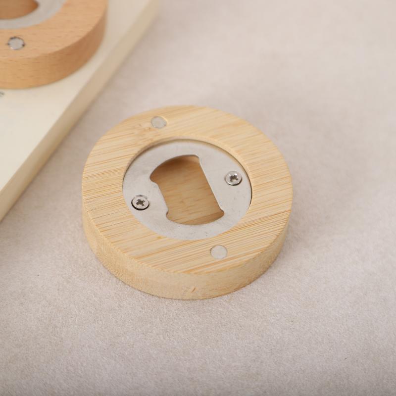 Natural Bamboo Beer Opener Coaster Multifunctional Magnetic Bottle Opener For Bar Kitchen Home Party Use