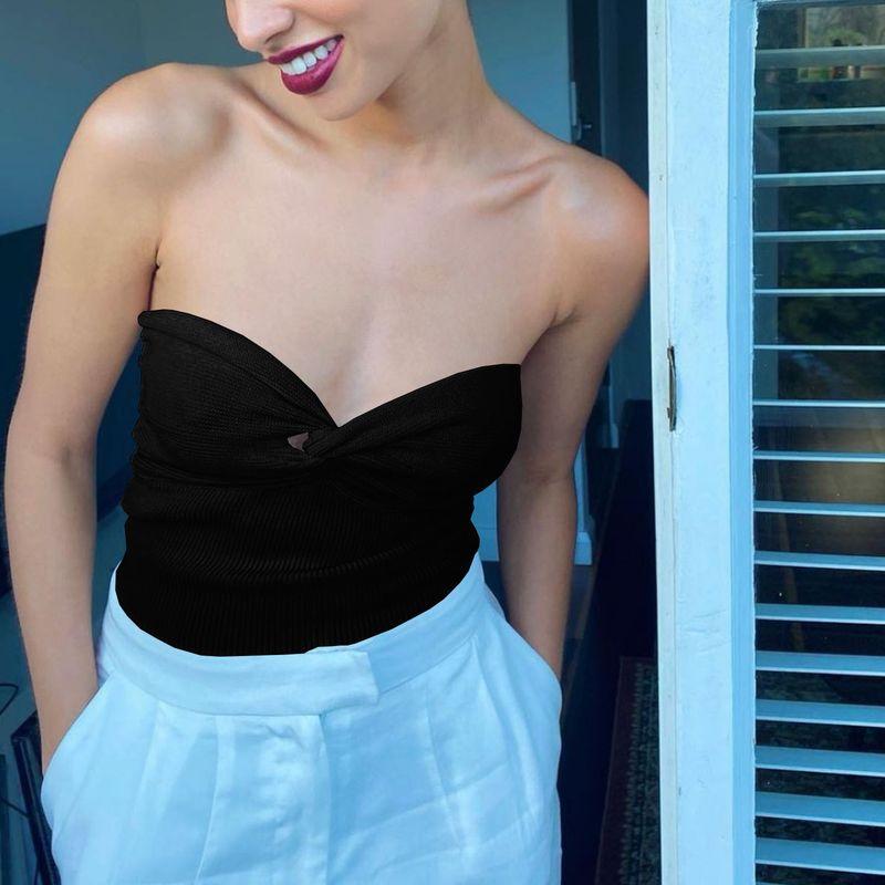 

Solid Color Cross Strapless Vest Top Solid Cross Tube Top Vest Top Black XL