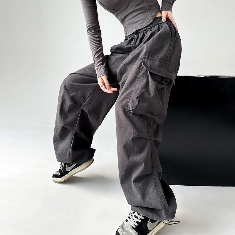 

Новый американский ретро комбинезон на осень для женщин с высокой талией, широкими штанинами, повседневный, свободный, стройнящий и стройнящий спортивные штаны XL