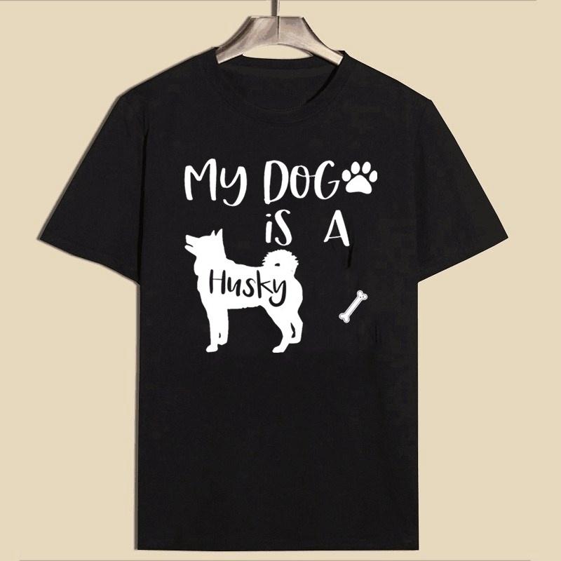 

ZIMOXUAN забавная футболка с буквенным принтом «MY DOG IS A HUSKY», хлопковая свободная футболка с короткими рукавами для женщин, футболки 4XL чёрный