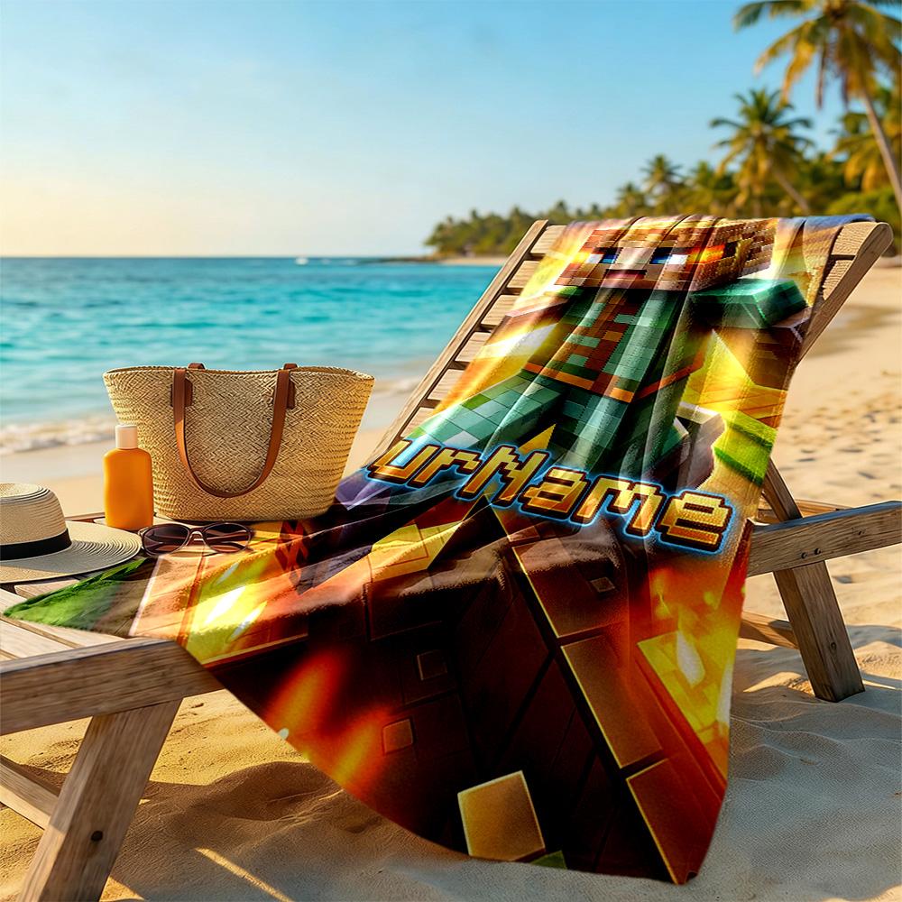 Minecraft Customized Name Beach Towel Soft Durable Quick-Dry For Beach Bathroom Outdoor Swimming Pool Camping Picnic Yoga Diving Vacation Accessories