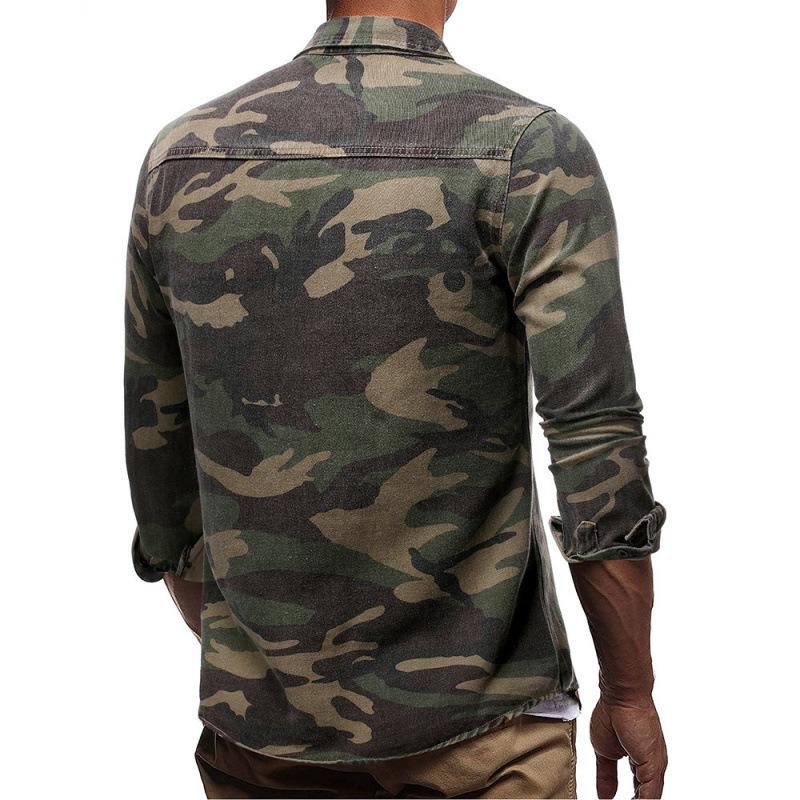 Herren Casual Langarm Camouflage Hemd mit Umlegekragen
