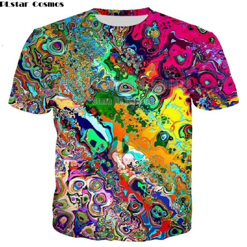 Men's T-shirts Colorful Trippy 3D Printed Shirts Summer Fashion Psychedelic Elephant T-shirts Hip-hop Prints Shirt