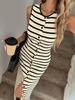 Women's Sleeveless French Stripe Knit Dress - Petite High-End Casual Summer Design