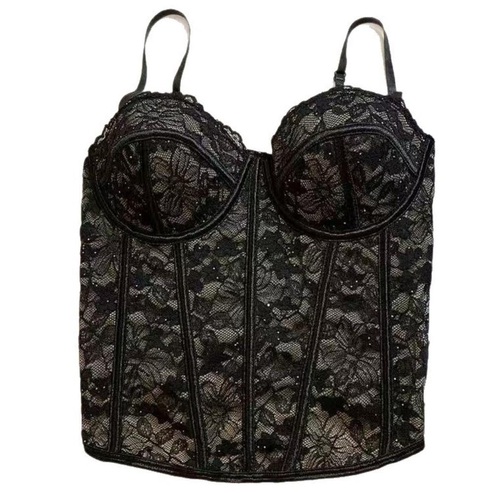 Sleeveless Lace Corset Bottoming Shirt Women Vest Sling Top Chic Camisole with Pads Women