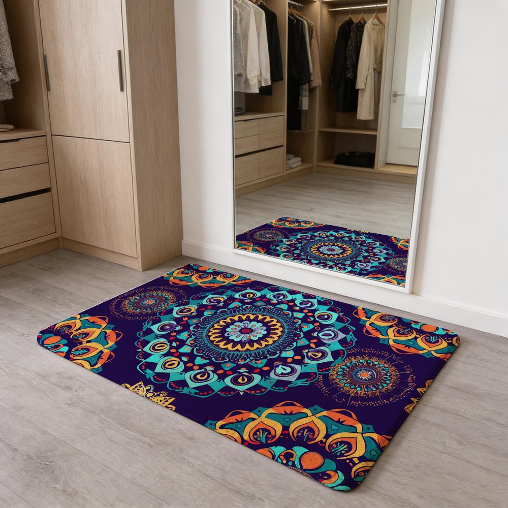 Colorful Mandala Boho Floor Mat Flannel Door Mat Non-Slip Absorbent Washable Indoor Home Rug