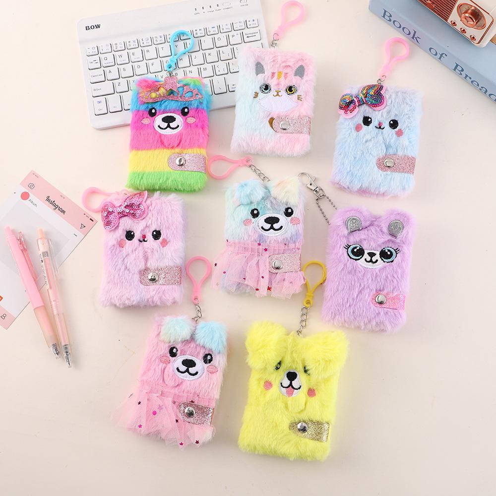 Plush Mini Notebook with Hook - Portable Durable Cute Kitten & Puppy Diary with Sticky Notes