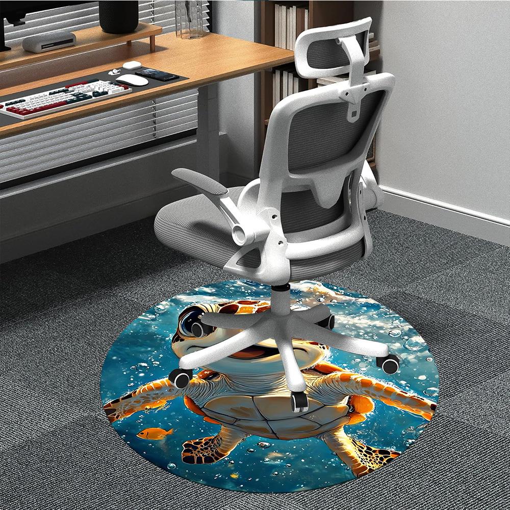 

1PC Ocean Turtle Office Round Area Rug, Mat Suitable For Office, Under Office Chairs Bedroom Living Room Home Decor, Room Deco 80cm