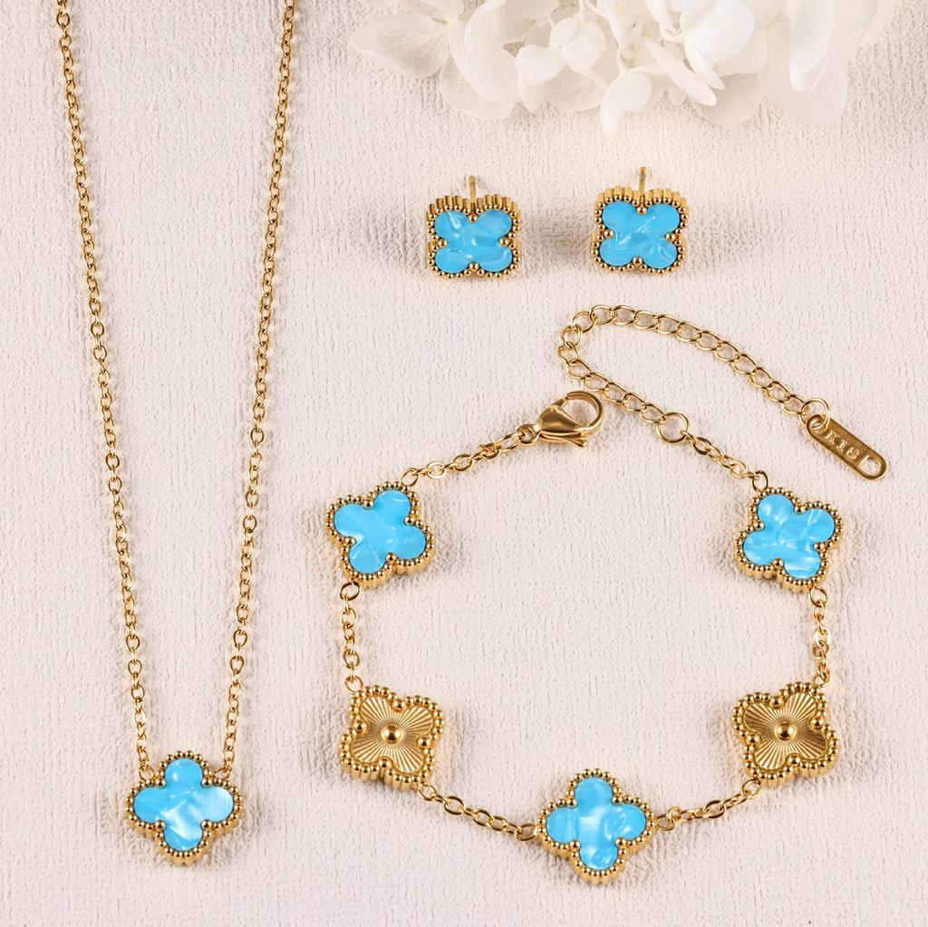 3PCS clover necklace bracelet earrings 18K gold-plated non fading light luxury fashion accessory