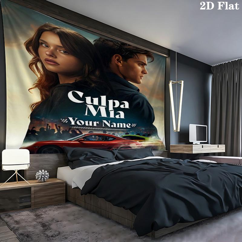 Culpa Mia Custom Name Wall Tapestry Aesthetic Wall Hanging Printed Fabric Blanket Decorative Tapestries For Bedroom Living Room Home Decor