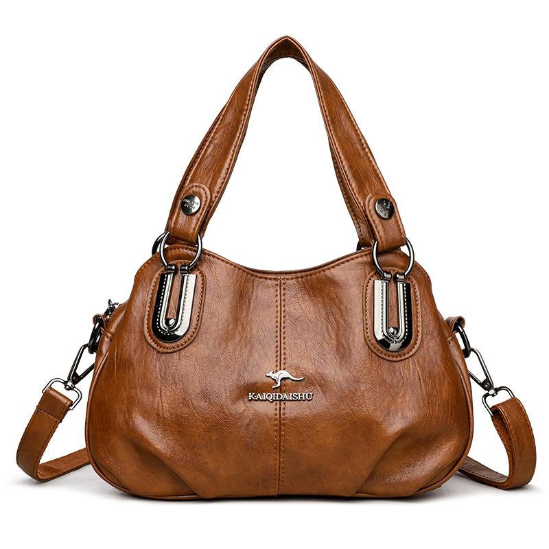 

Европейские и американские сумки для матерей, сумки через плечо для женщин среднего возраста, простые повседневные сумки на плечо большой вместимости, портативные ретро сумки-тоут из мягкой кожи коричневый