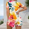 Womens V Neck Short Sleeve Plus Size One Piece Jumpsuit Garment