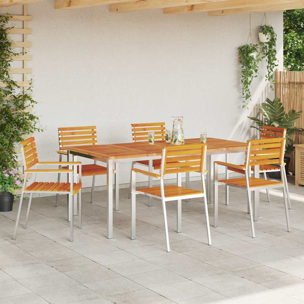 Garden Chair 6 pcs Solid Acacia Wood and Stainless Steel