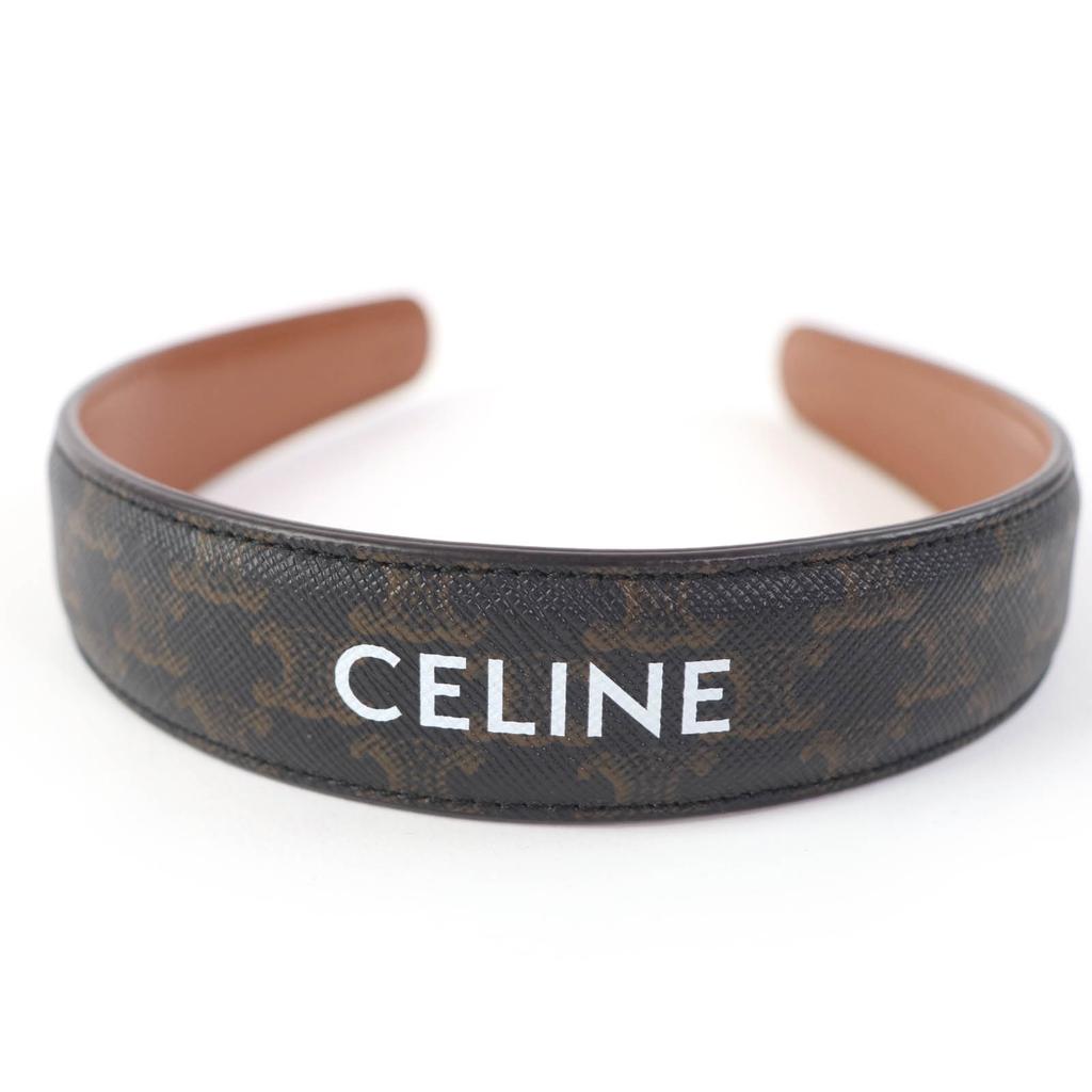 Excellent CELINE Katyusha Triomphe Logo Hairband Hair Accessory Tan 46Z952CCT Used