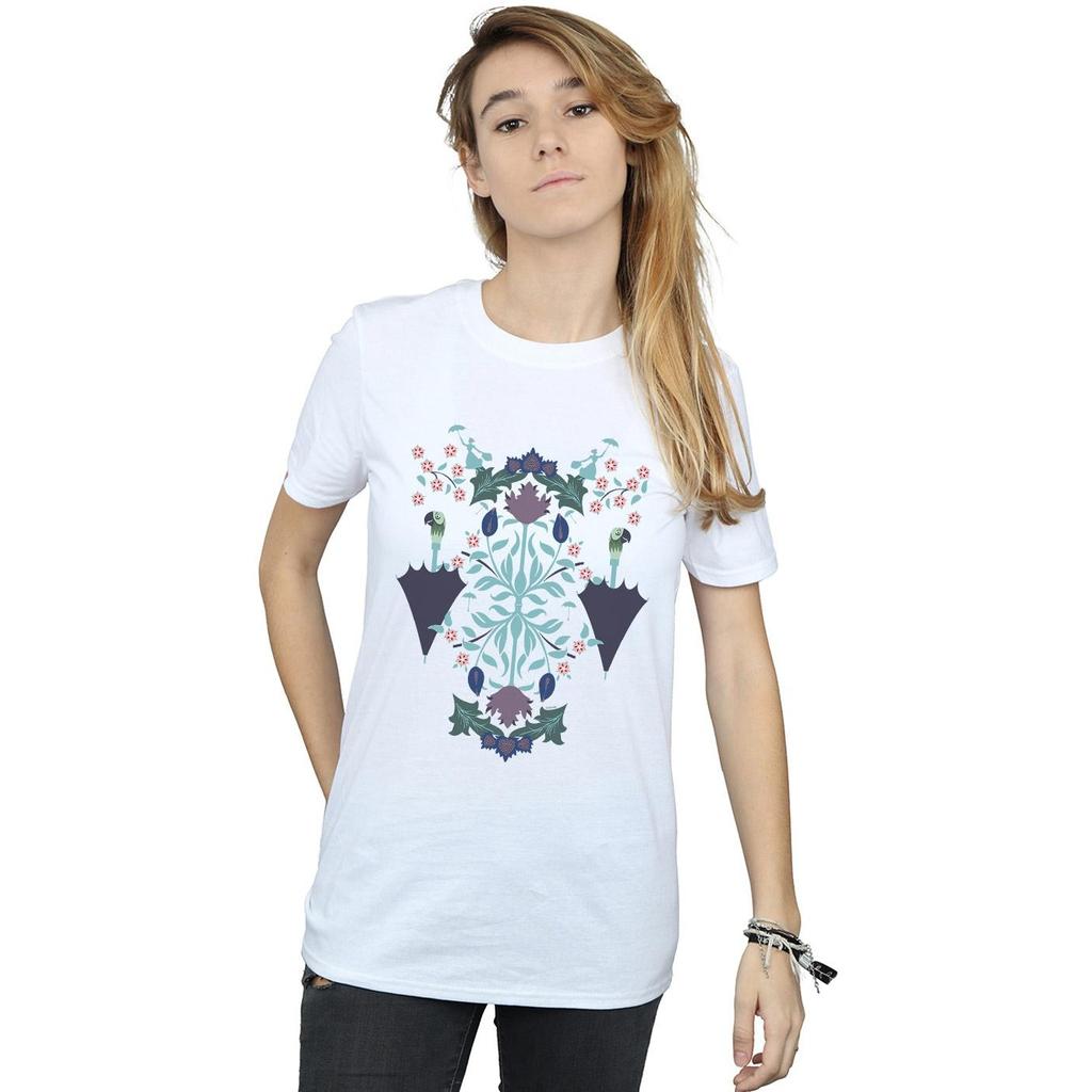 Disney Womens/Ladies Mary Poppins Floral Collage Cotton Boyfriend T-Shirt