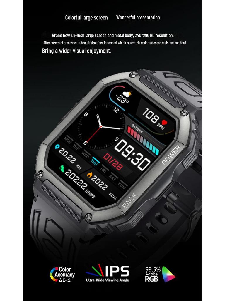 KR06 Smartwatch: Bluetooth Calls, Music, Heart Rate & Blood Pressure Monitoring, Outdoor Sports, IP67 Waterproof.