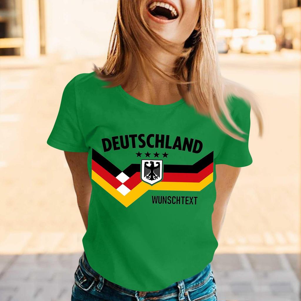 Women Casual Pullover T Shirt Short Sleeve Crew Neck Tee Top Letter Print Germany Supporter Design
