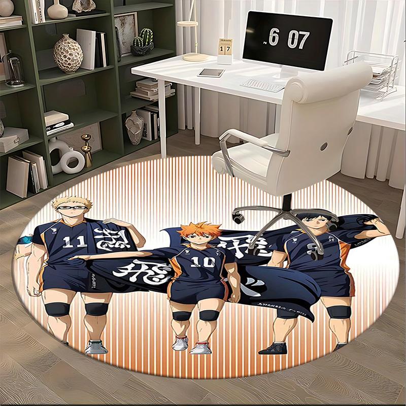 1pc Haikyuu! Karasuno High Volleyball Team Uniform Round Carpet, Office Chair Mat, NonSlip Rug for Home Decor, Gift, Office, Living Room