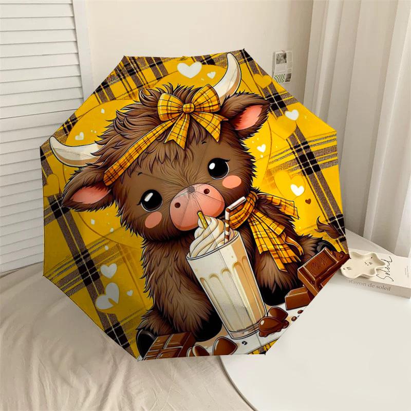 1PC Cow Milkshake Umbrella-8-Rib Reinforced, Automatic Open, Lightweight & Durable, Fashion Accessory for Outdoor-D320