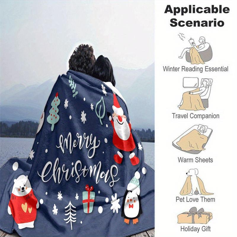 1pc Santa Claus Printing Lightweight Flannel Blanket, Comfortable and Warm Blanket, for Camping Sofa Bed and Couch Office, Gift Blankets In All