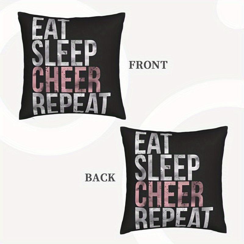1Pc Eat Sleep Cheer Repeat Pillow Cover, Bold Text Design Cushion Case For Living Room Bedroom Home Decor Gift
