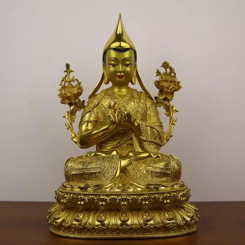 Tsongkhapa-Buddha Statue, 7 Inch/21cm, Copper, Handmade, Buddhist Ornament, Buddha Statue, Vajrayana