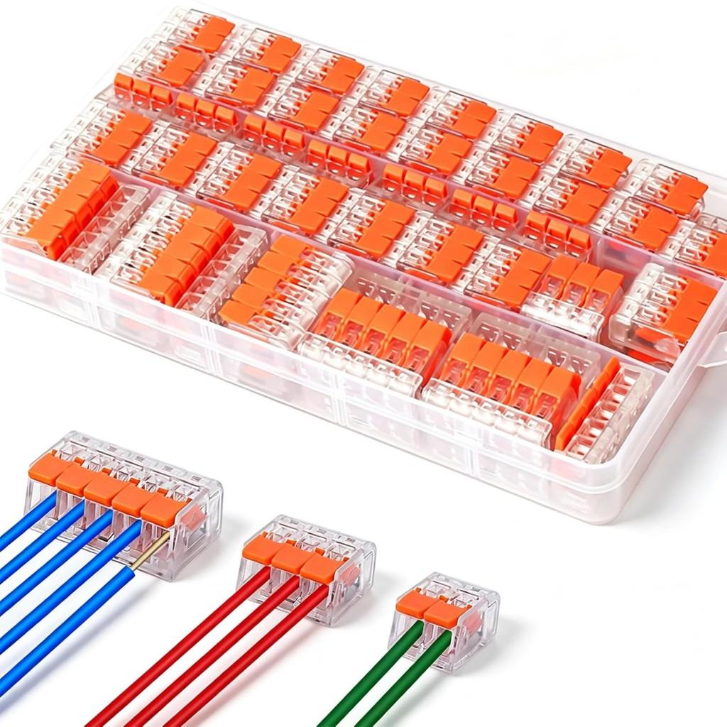 75-Piece Lever Wire Clamp Kit 2-Pin 3-Pin 5-Pin Cable Clamps 4 mm² Electrical Quick Connect Terminals Fire-Resistant PC 32A 450V for Lamps So