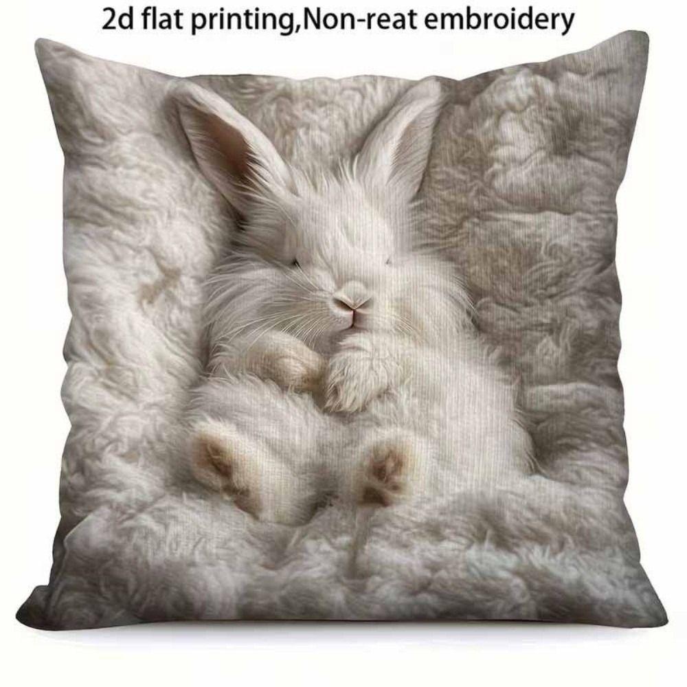 New Super Soft Pillowcase 2D Pattern Simulated Embroidery Cushion Cover Rabbit Cats Sheep 18x18in Sofa Pillow Cover Home Decor