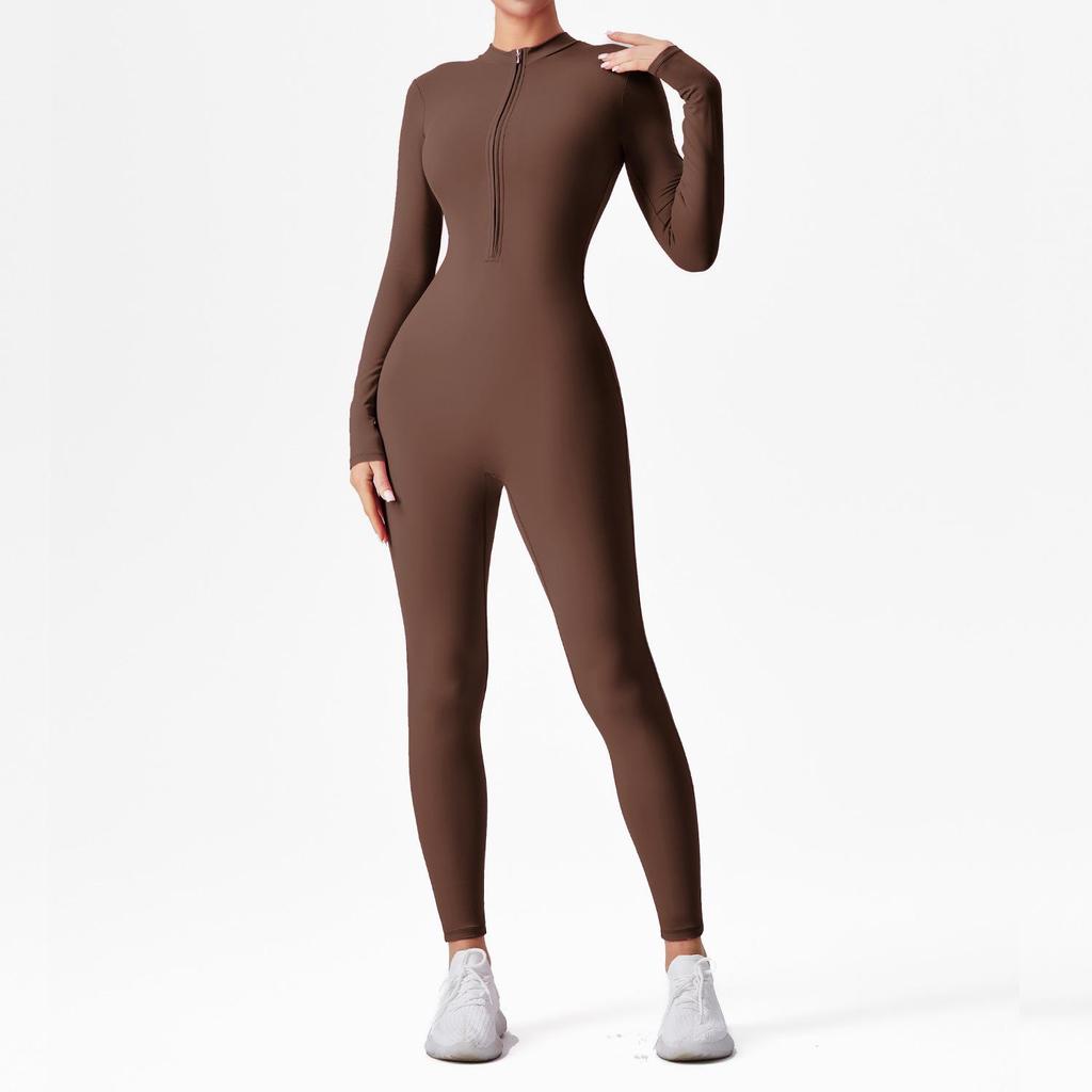 Cross-border Half-Zip Slimming Yoga Jumpsuit - Nude Feel One-Piece Dance & Fitness Wear