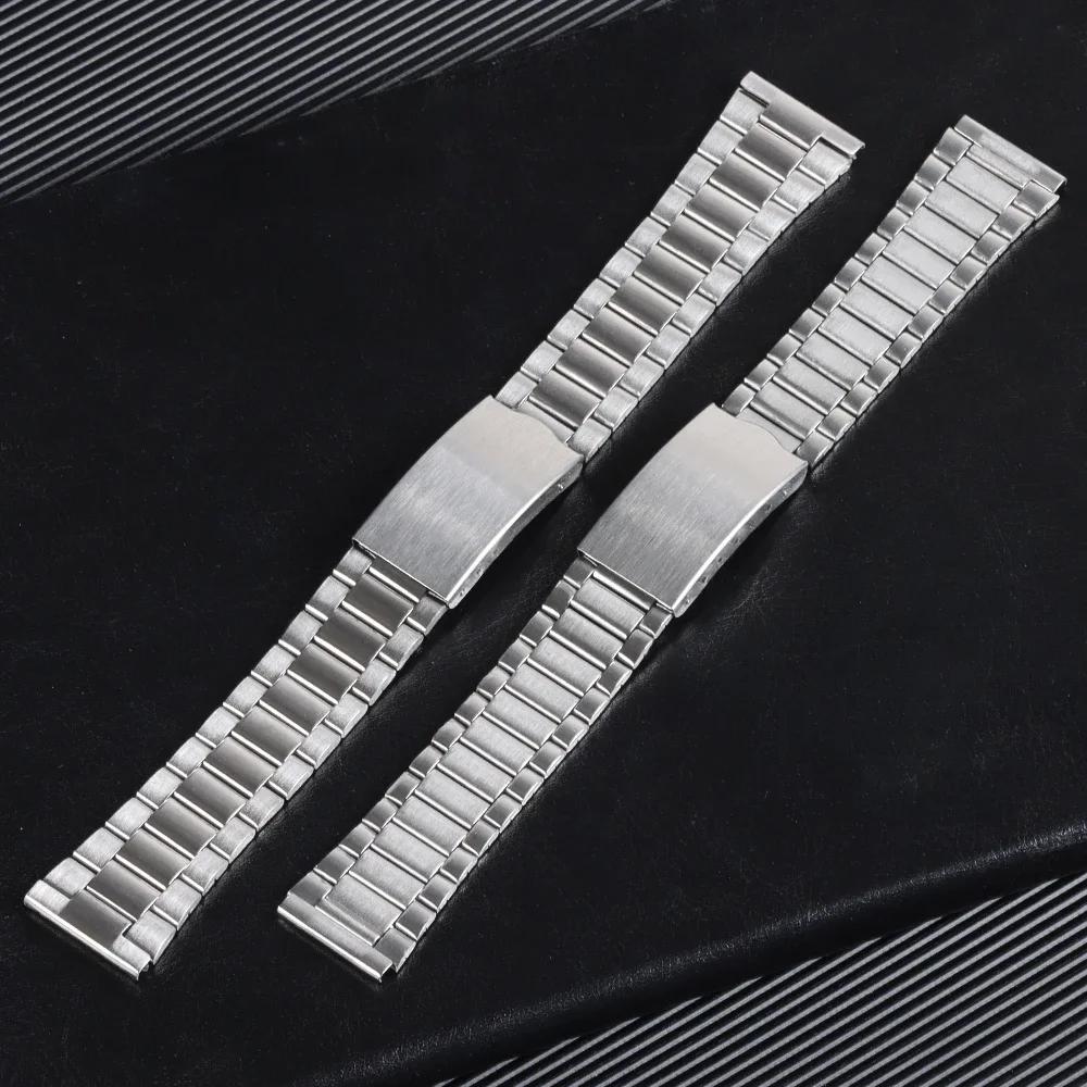 Universal Stainless Steel Watchband with Folding Buckle Metal Watch Strap Flat Mouth Silver Gold 12mm 14mm 18mm 20mm Wristband