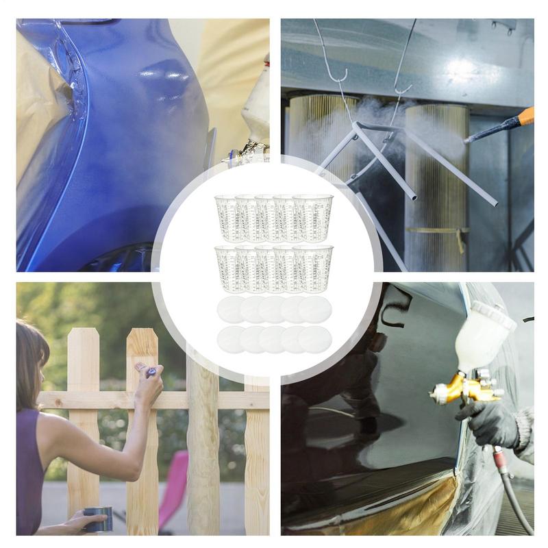 10 Stück 1370ml Kalibrierter Messbecher für Farbmischung Transparenter Kunststoff Präzise Farbmischbecher mit Deckeln Messbecher für Flüssigkeiten