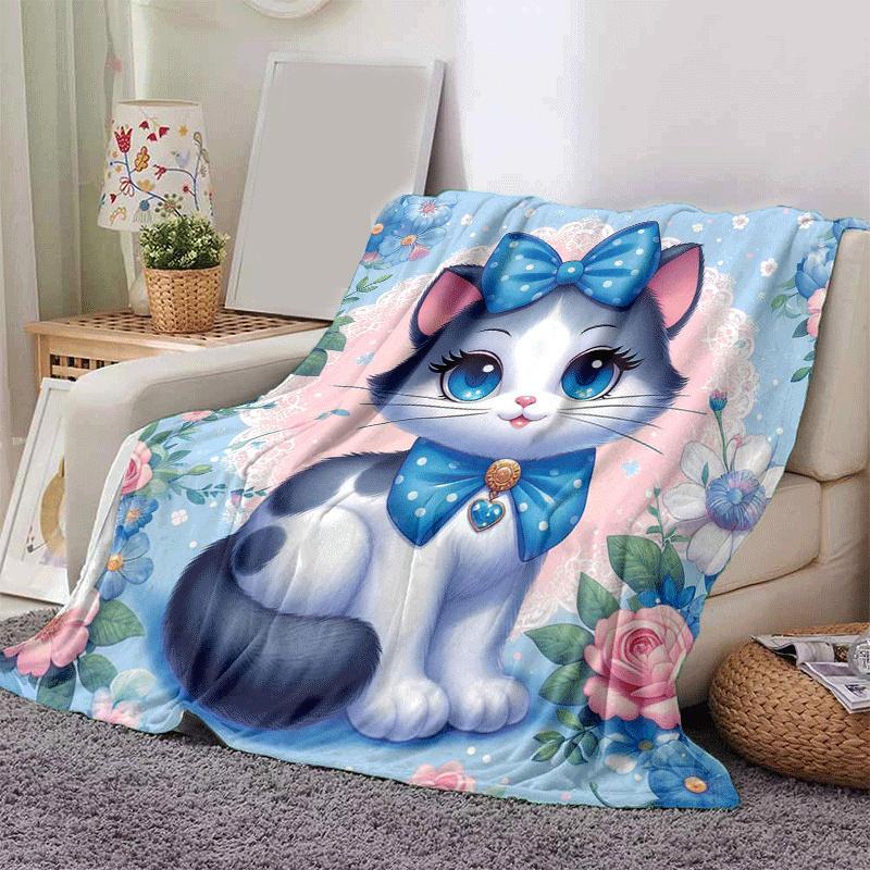 1 Stück Leichte Flanelldecke mit Katzenmuster, Bequeme und Warme Decke, für Camping Sofa Bett und Couch Büro, Geschenk