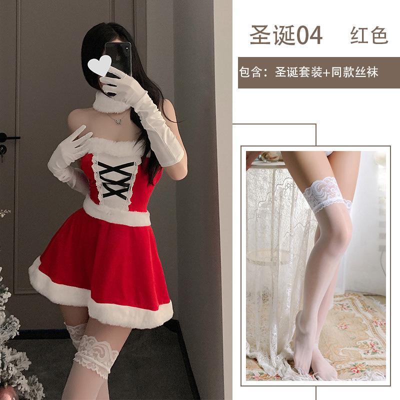Sex Lingerie Christmas Dress Cute Plush Sexy Slim Uniform Set Red New Robe Sex Dress