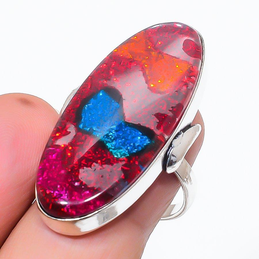 

Natural Dichroic Glass Gemstone 925 Sterling Silver Jewelry Ring Size 9.5 C0A30
