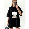 Oversized T-Shirt Black Cute Cat Drinking Bubble Tea Print Casual Everyday Wear