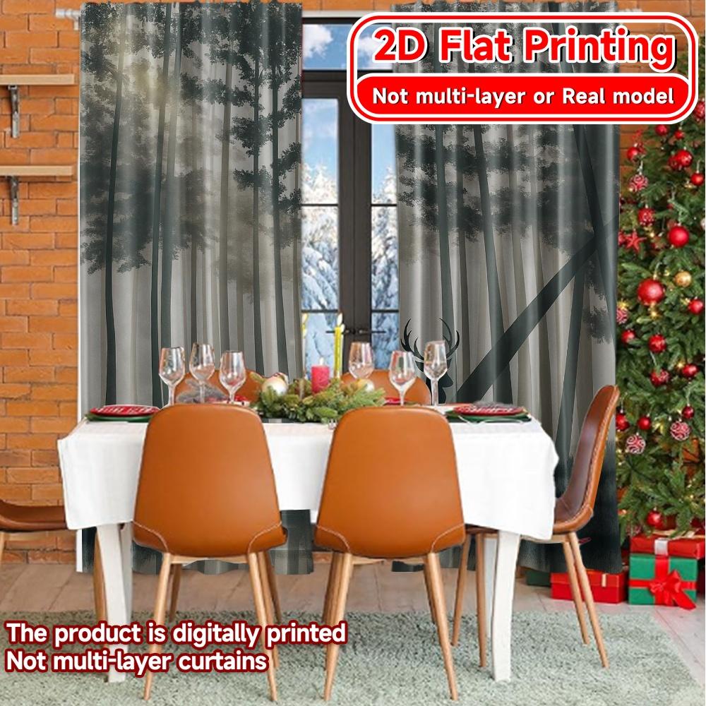 Set Of 2 Flat Printing Curtains Without Rod Forest Majesty Popular Drapes Festival Versatile Fabric Curtain Polyester
