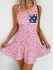 Women's Sleeveless Deep Pink Patriotic Independence Day Dress