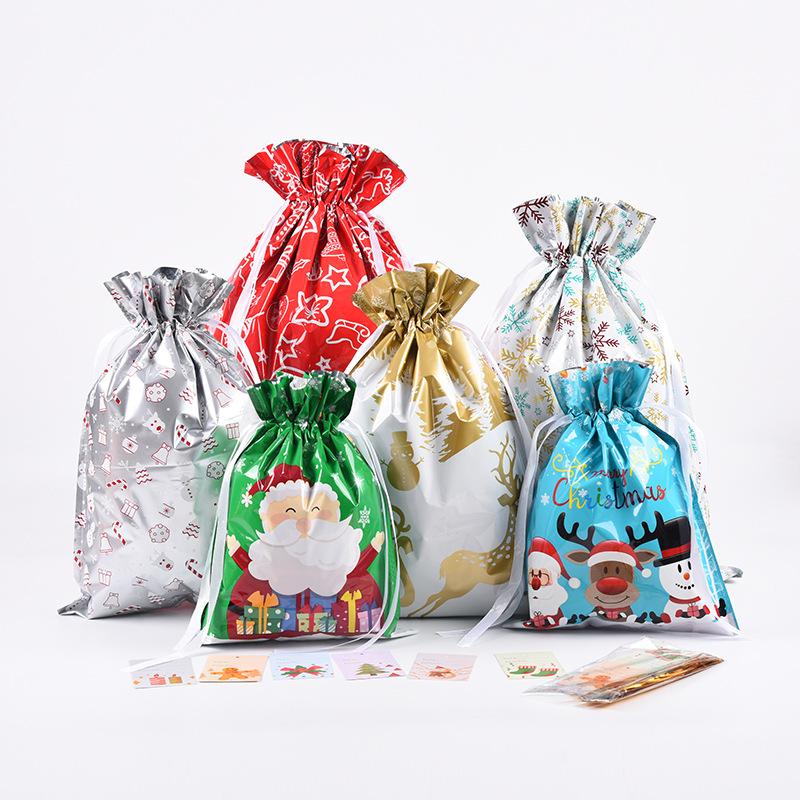 Portable Ribbon Drawstring Christmas Gift Bag Bundle Pocket Food Grade Aluminum Foil Candy Bag Christmas Jewelry Storage Bags