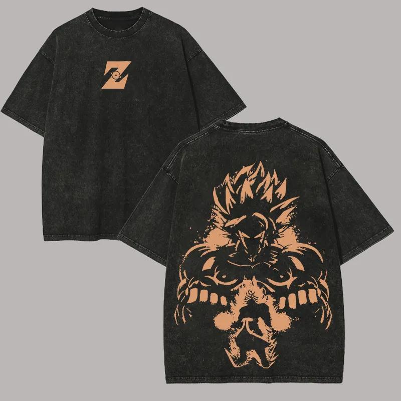 Dragon Ball Goku T Shirt Silhouette Men Acid Wash Oversized Anime Orange Z Cotton Vintage Gym Streetwear Graphic Back Top Tee M