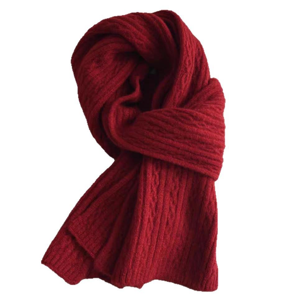 Premium sense~ Blended solid color plain color winter twist wool knitted scarf couple scarf
